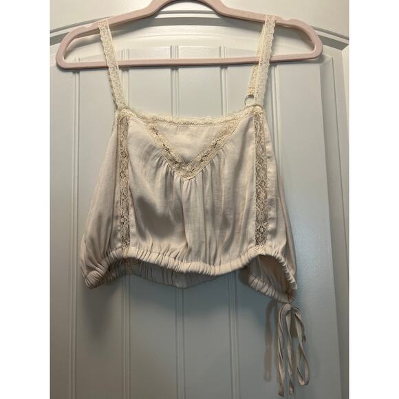 Urban Outfitters Women’s Boho Tuli Lace-Inset Trim Cropped Tank Top Size M Beige - Picture 2 of 5